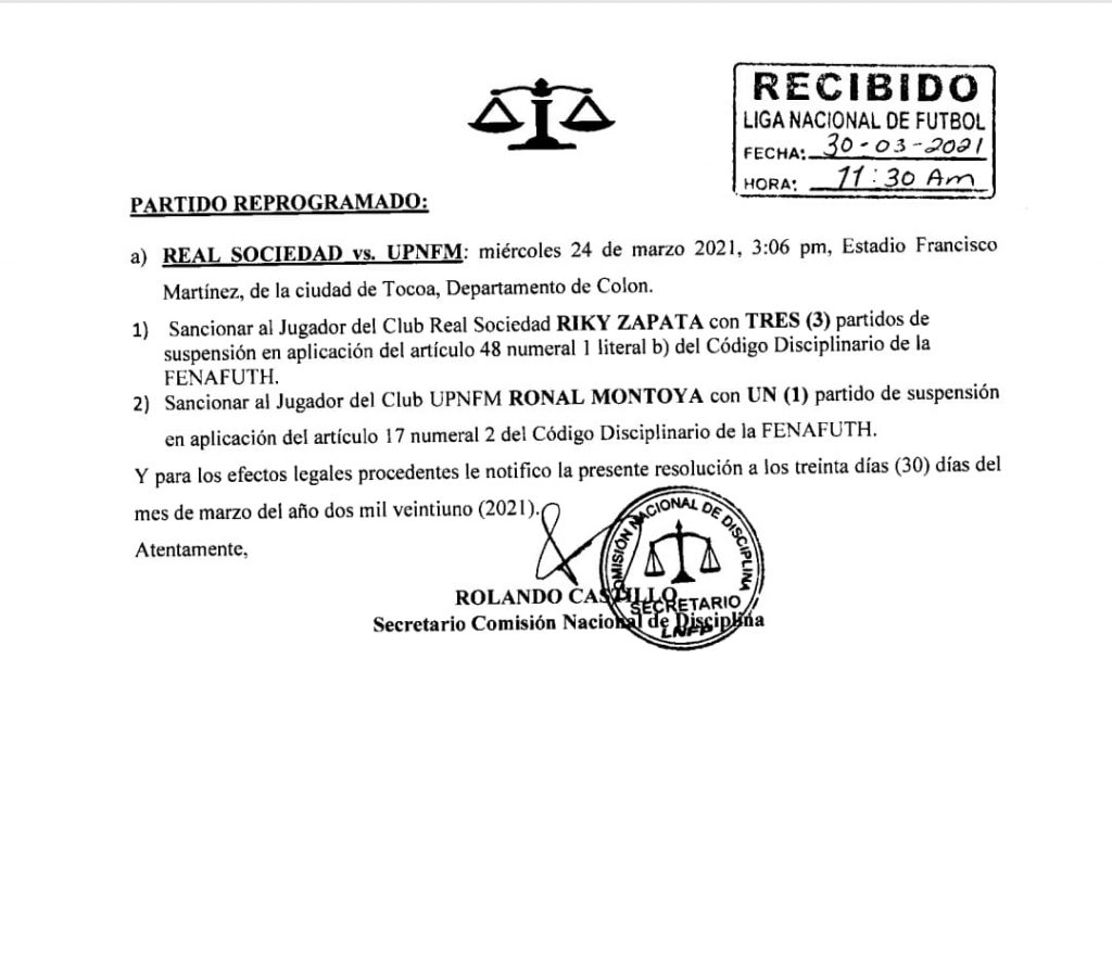 Las decisiones caen por incumplimiento al Código Disciplinario de la FENAFUTH.