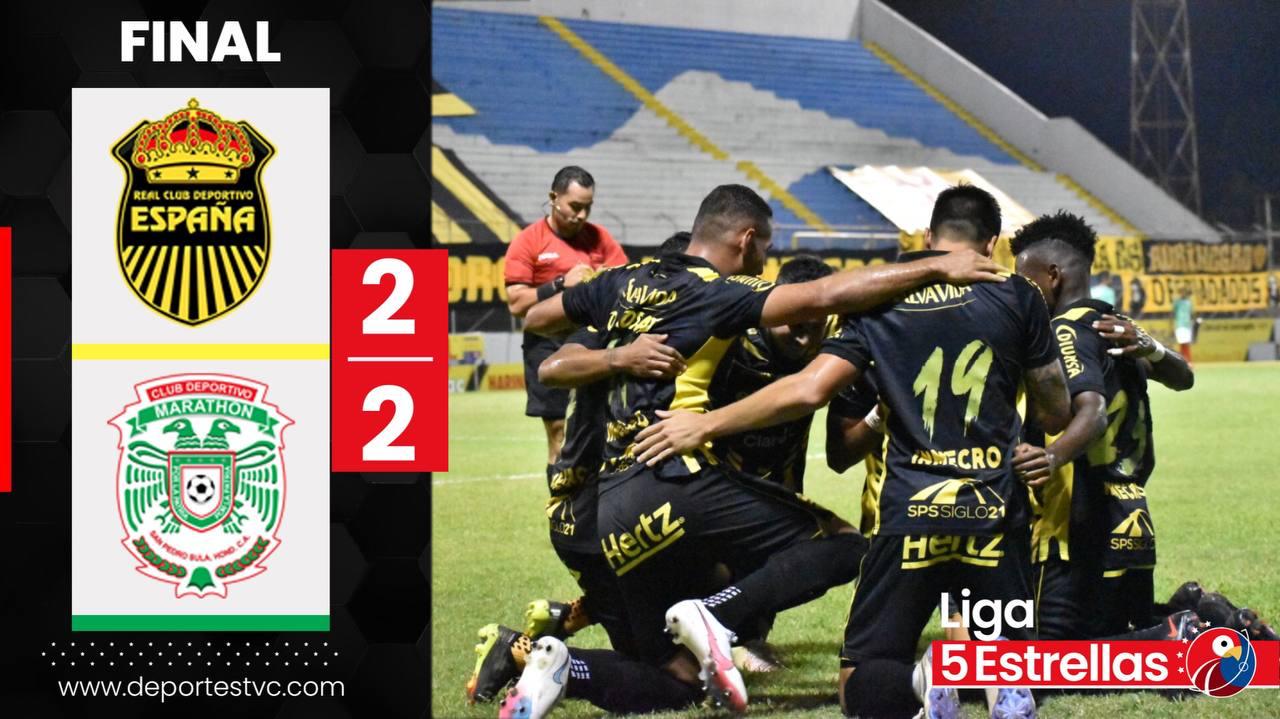 Real España rescató un empate ante Marathón en un intenso derbi sampedrano