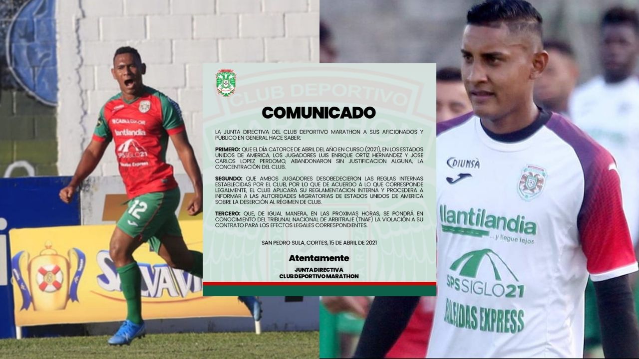 Dos jugadores de Marathón se quedaron en Estados Unidos, según el club sampedrano