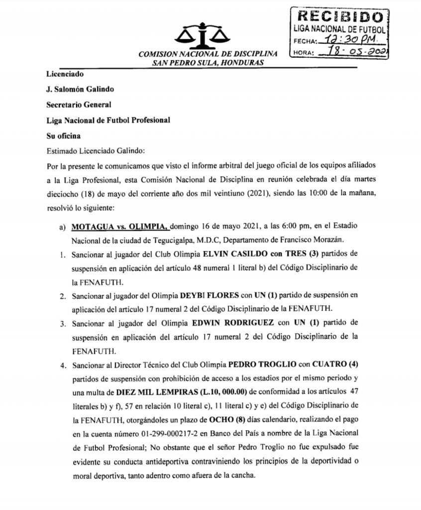 Página de la Comisión Disciplina