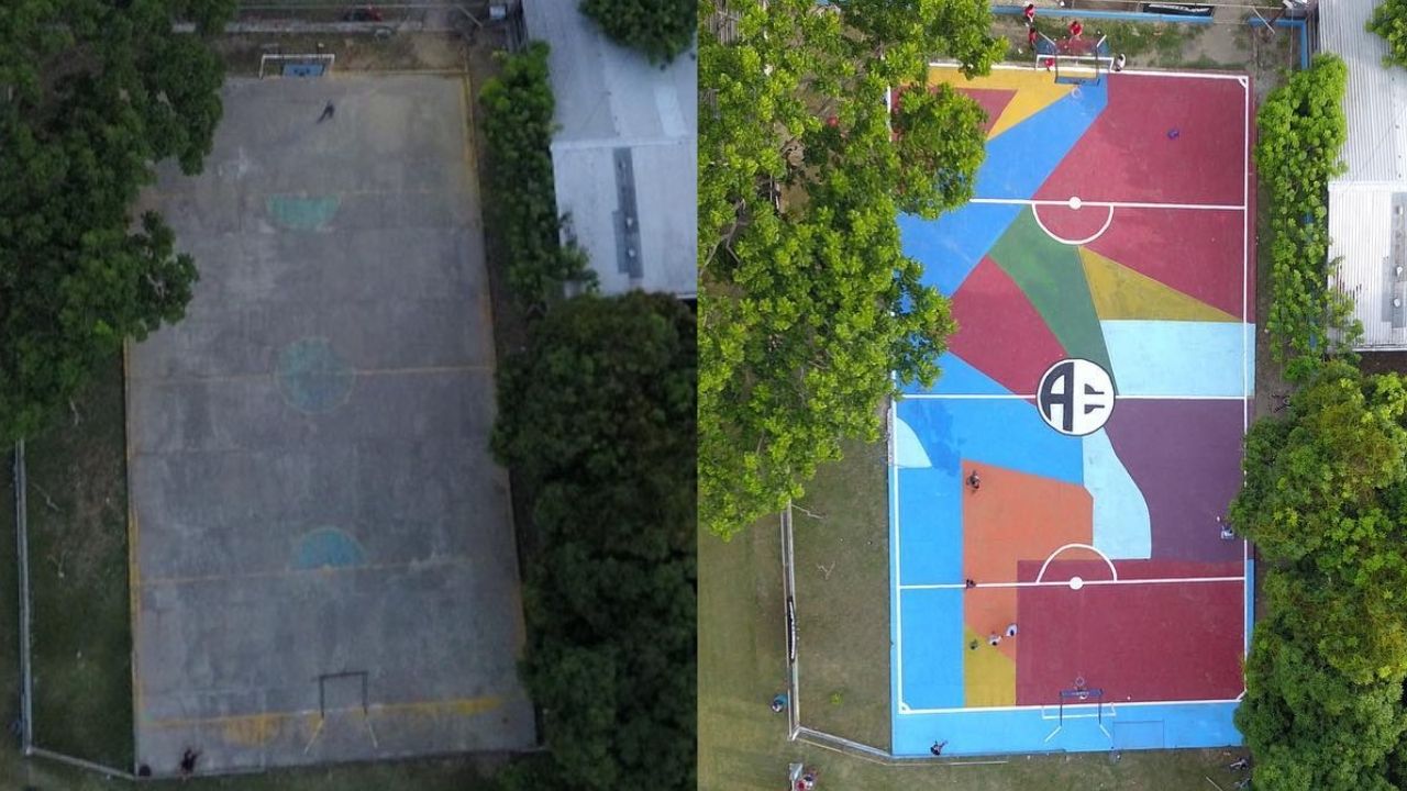 El antes y después del complejo deportivo de la colonia Suyapa de Chamelecón gracias a Alberth Elis