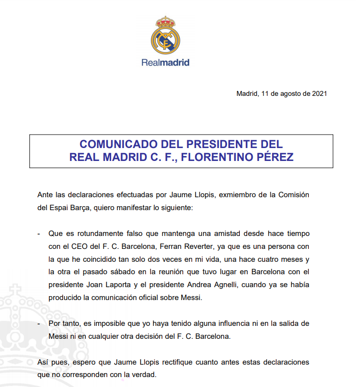 Florentino Pérez salida Lionel Messi