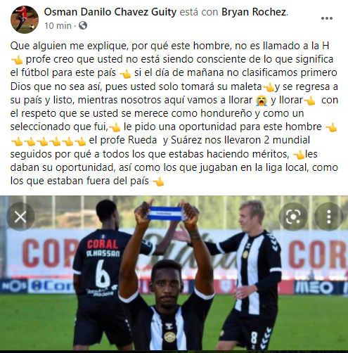 Osman Chávez molesto por la no convocatoria de Bryan Róchez
