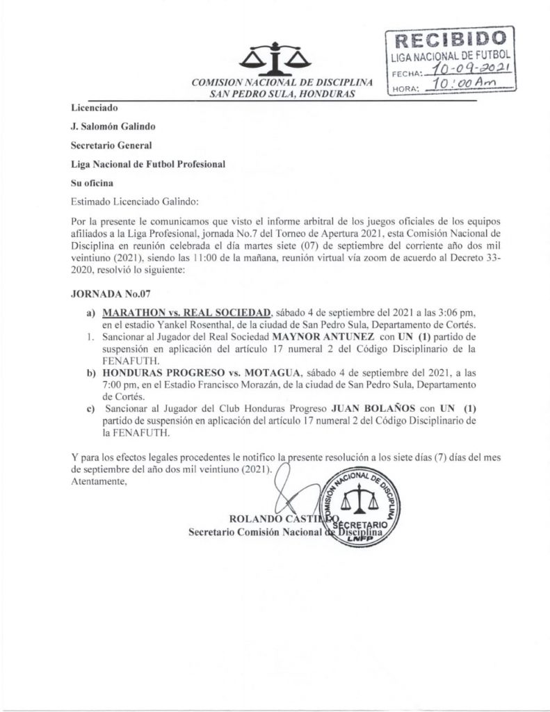 Circular de Comisión de Discplina