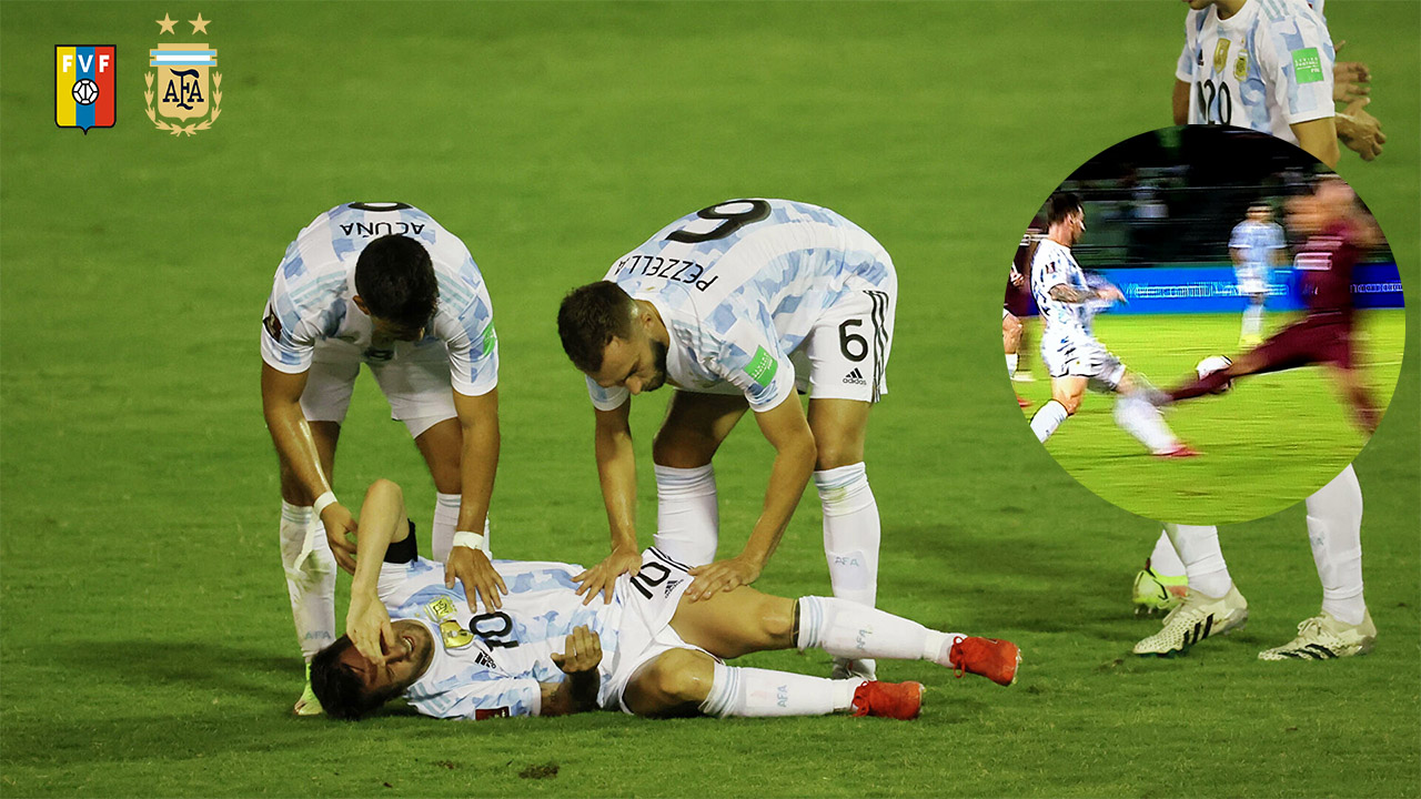 ¡Criminal! La patada que recibió Messi en el partido contra Venezuela por las eliminatorias