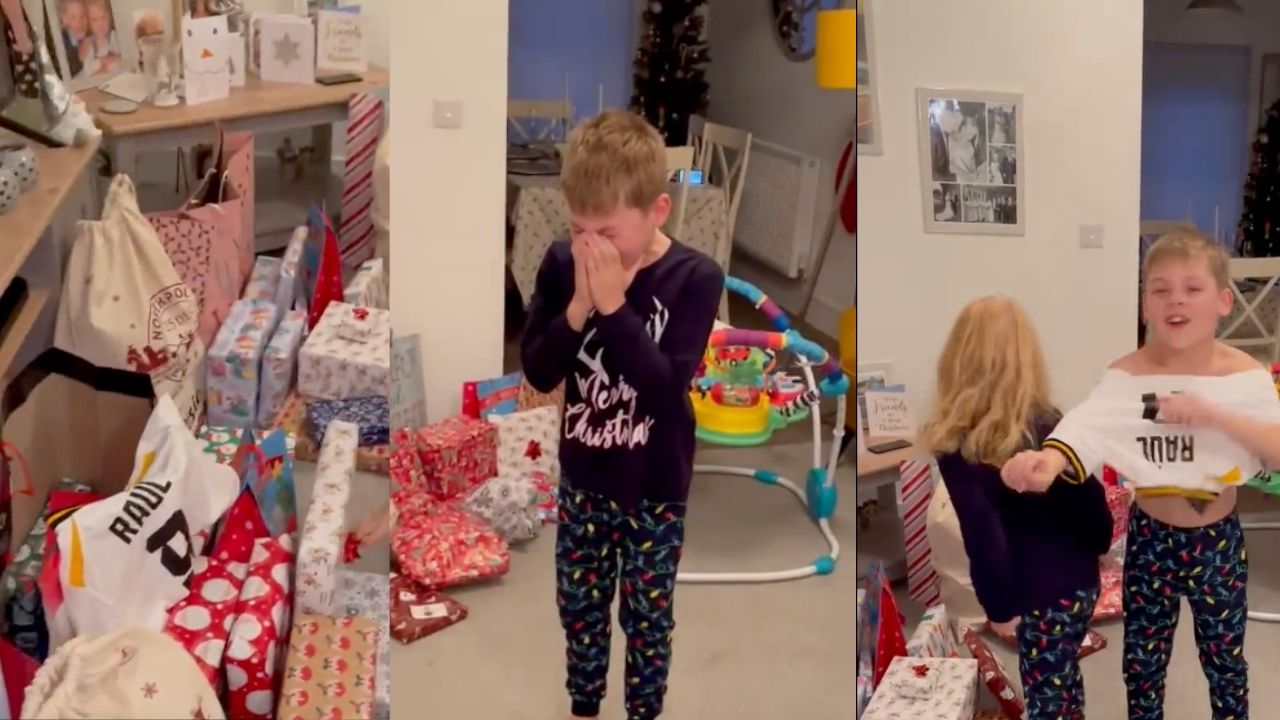 Niño llora al recibir la camisa de su ídolo cómo regalo de Navidad