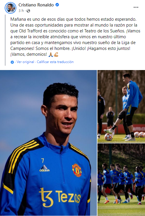 Mensaje de Cristiano Ronaldo en Facebook