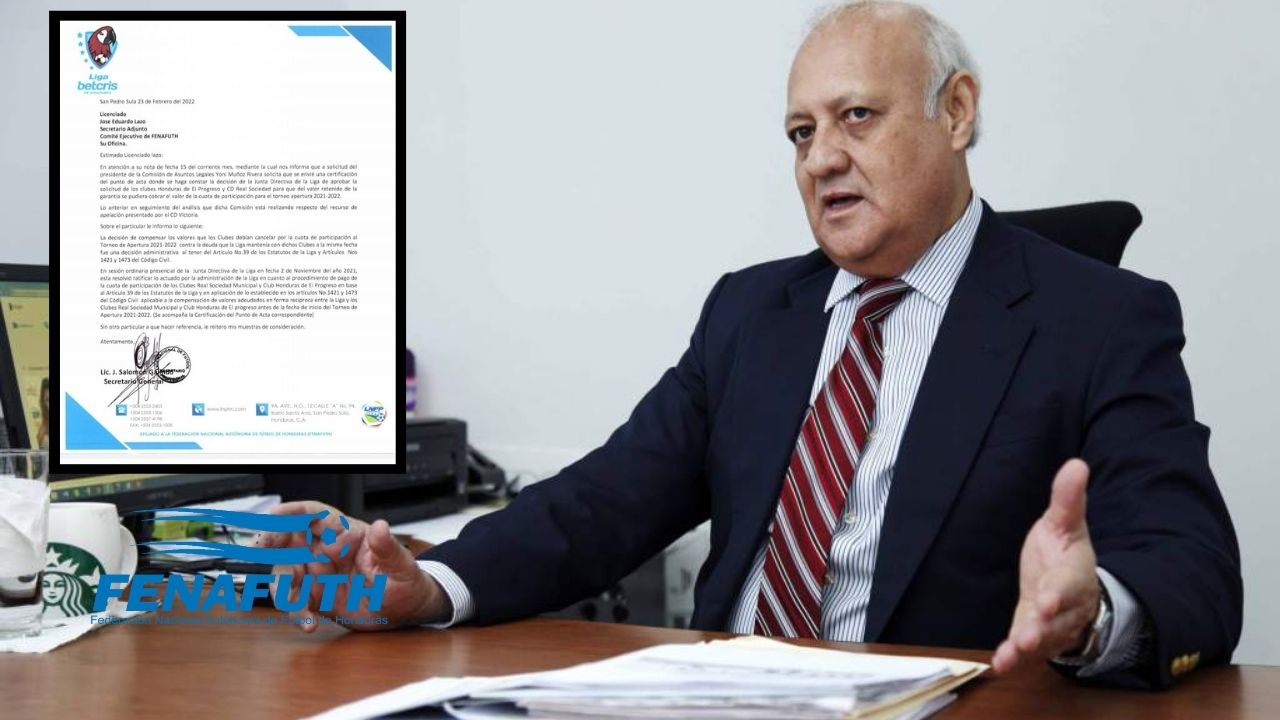 Sale a la luz la carta que la Liga Nacional envió a la Fenafuth para que revisara su resolución