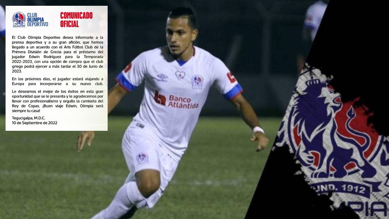 Olimpia dedica mensaje de despedida a Edwin Rodríguez, nuevo legionario hondureño