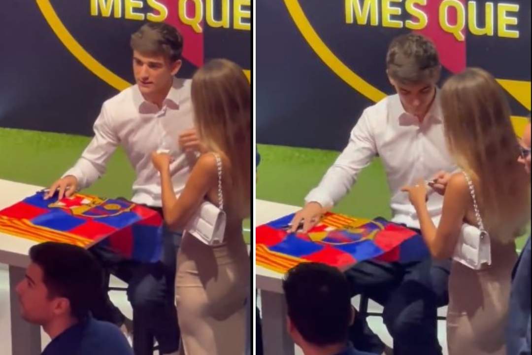 ¡Le dejó un papelito! La jugada maestra viral de una joven con Gavi mientras regalaba autógrafos
