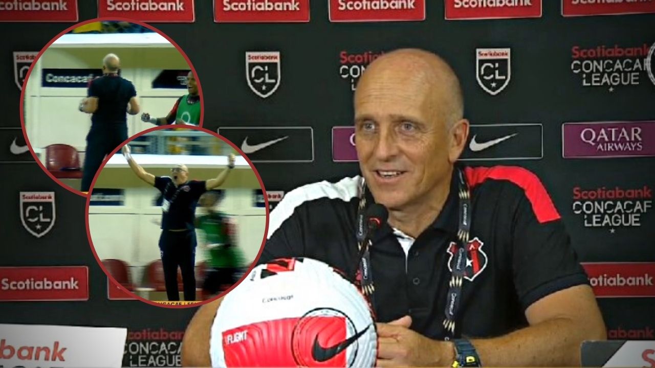 Fabián Coito reacciona a sus eufóricas celebraciones con los goles de Alajuelense al Real España