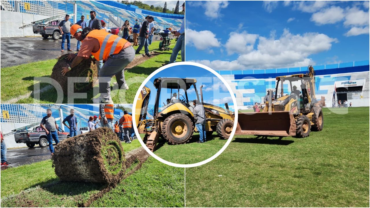 Así arrancan los trabajos para el cambio de grama del Estadio Chelato Uclés en Tegucigalpa