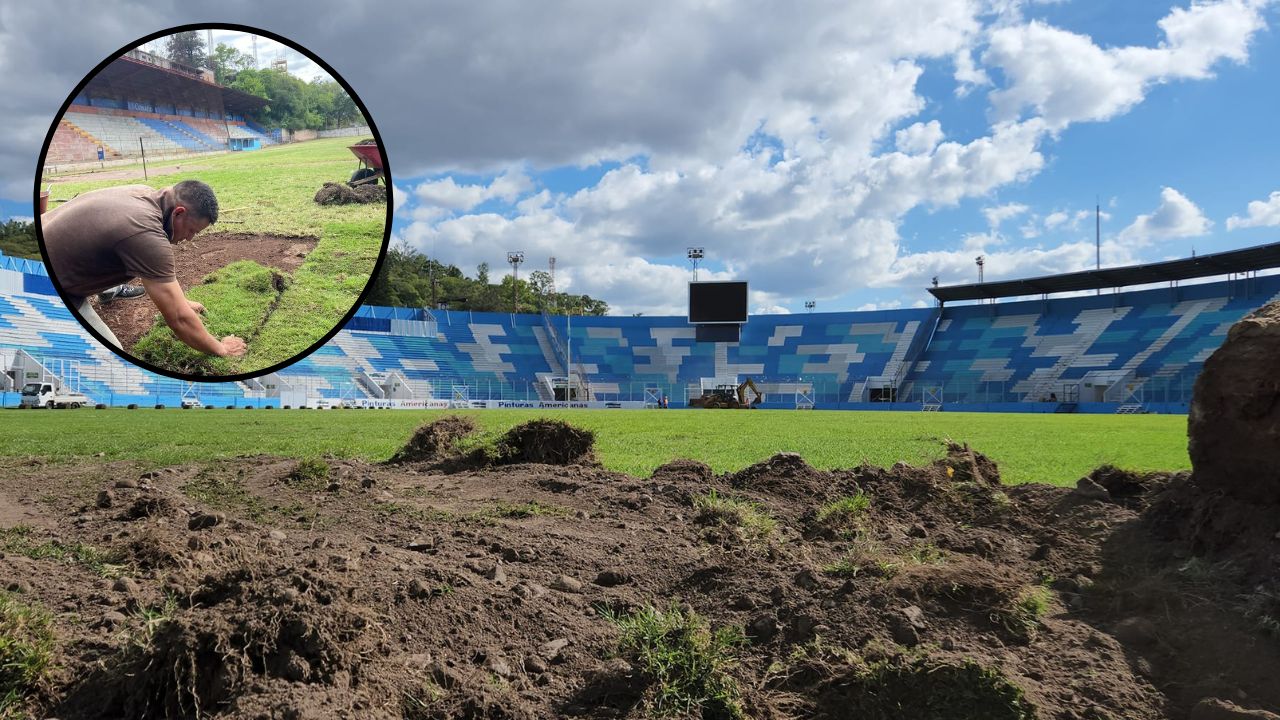 Estadio hondureño recibe donación de la vieja grama del estadio Nacional Chelato Uclés
