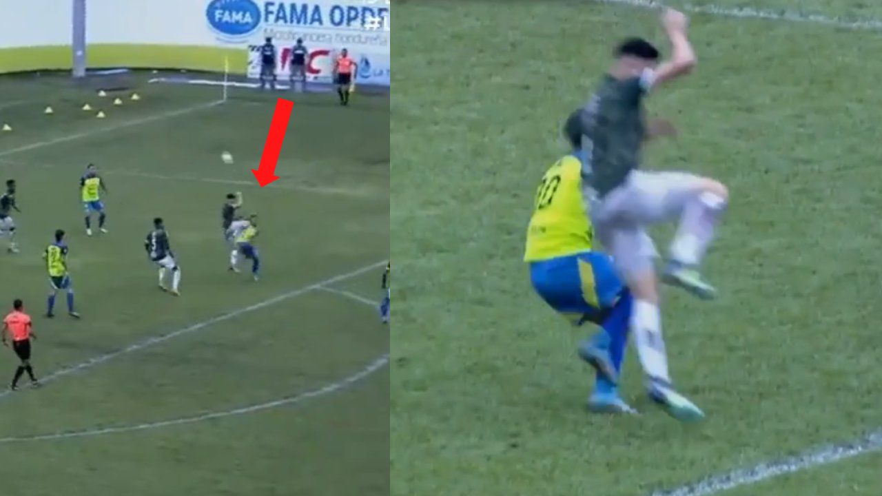 Así fue el dudoso penal que cometió El Chelito Martínez en el repechaje ante Olancho FC