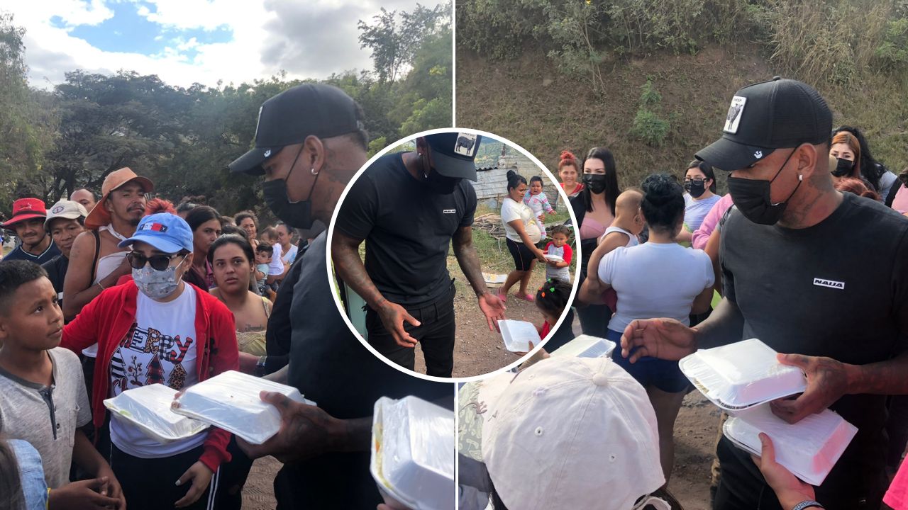 Romell Quioto se solidariza con hondureños regalando comida en el Crematorio Municipal