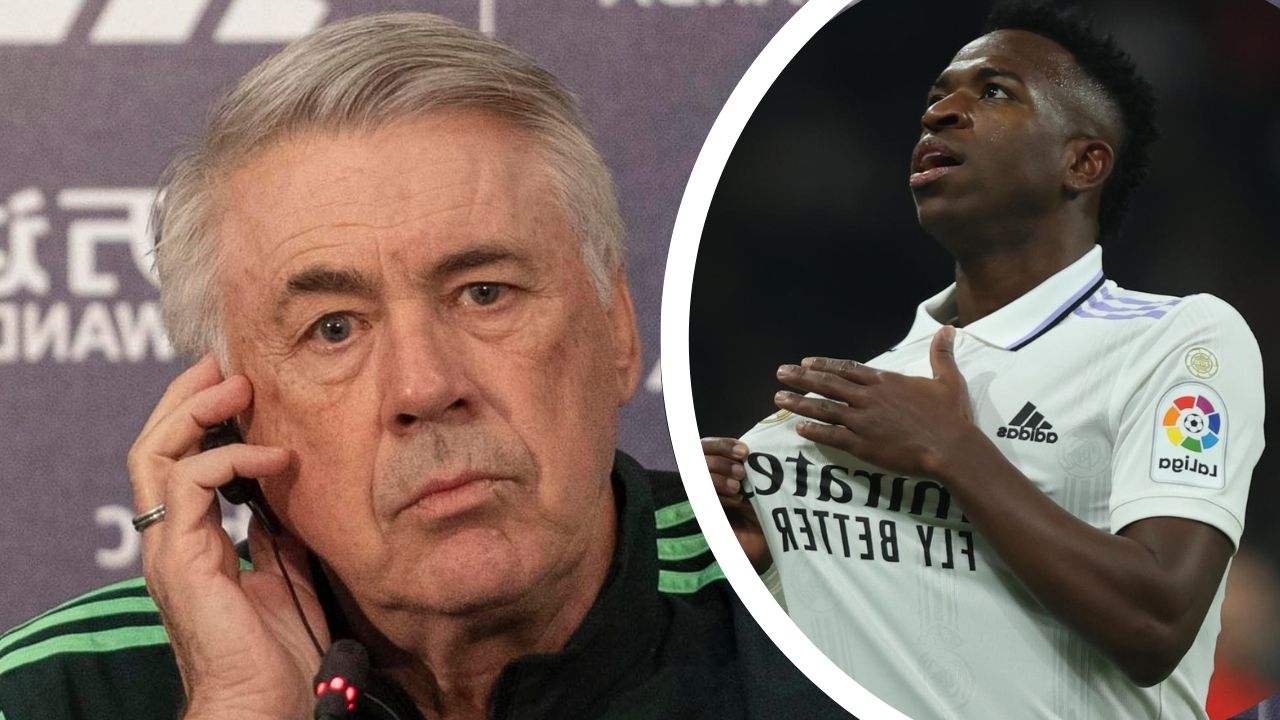 Carlo Ancelotti sale en defensa de Vinícius y asegura que 'no es el culpable' de lo que vive