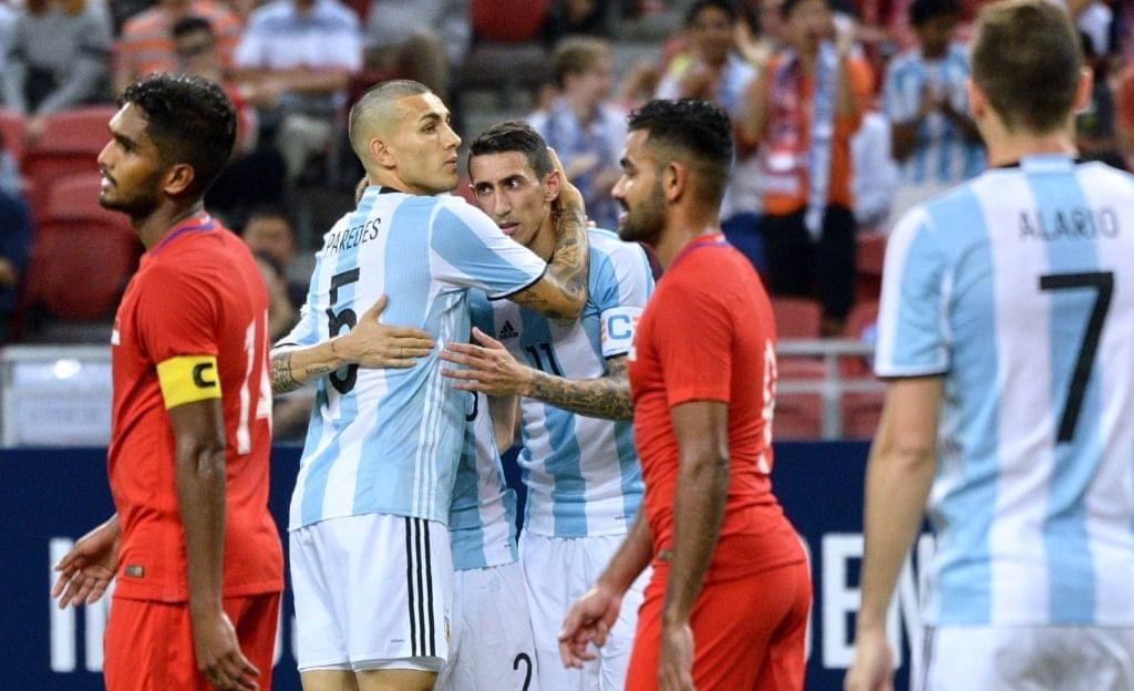 Leandro Paredes debutó en la Selección de Argentina en 2017, en un encuentro contra Singapur en el que también marcó gol. Foto: Diario Xeneixe