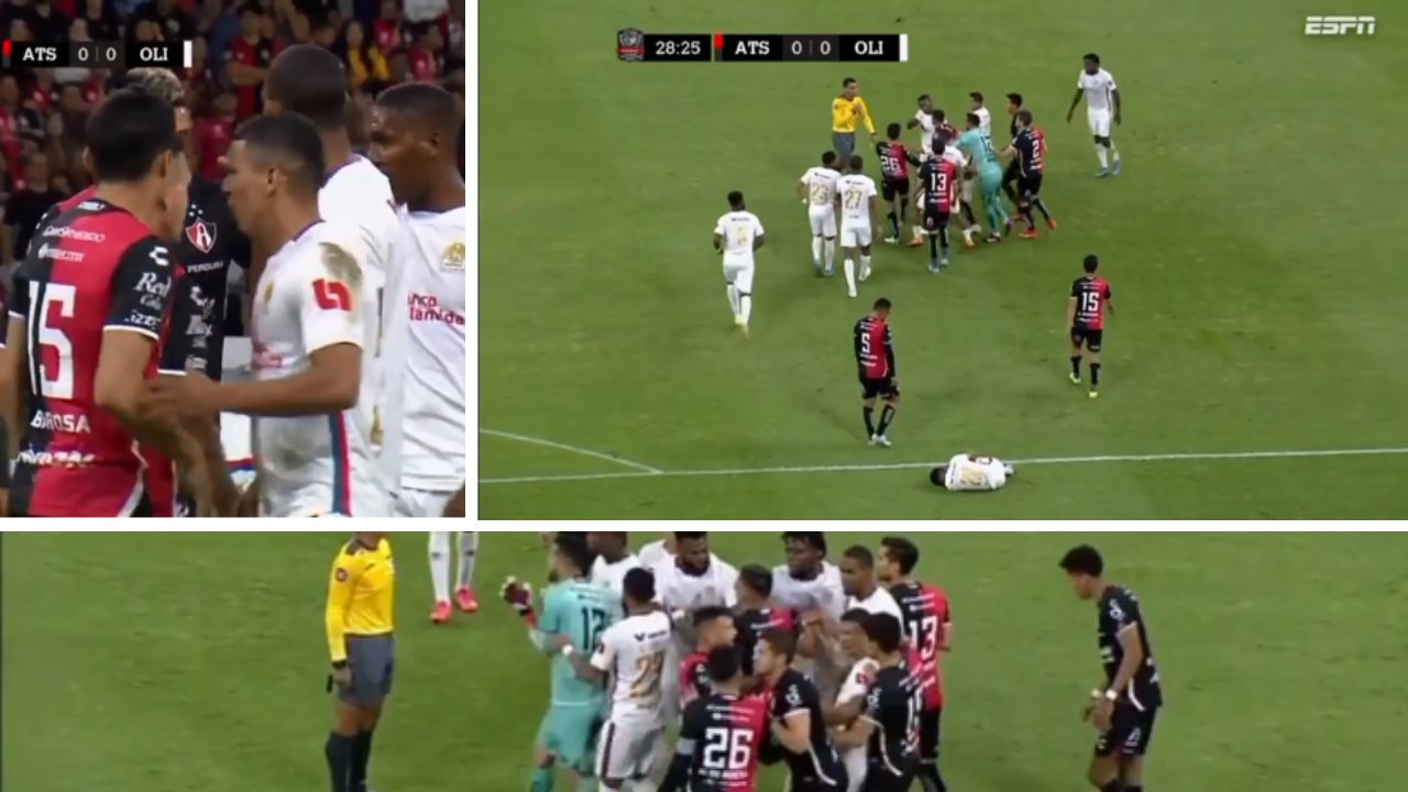Así fue la pelea entre jugadores del Atlas y Olimpia por falta a José Mario Pinto