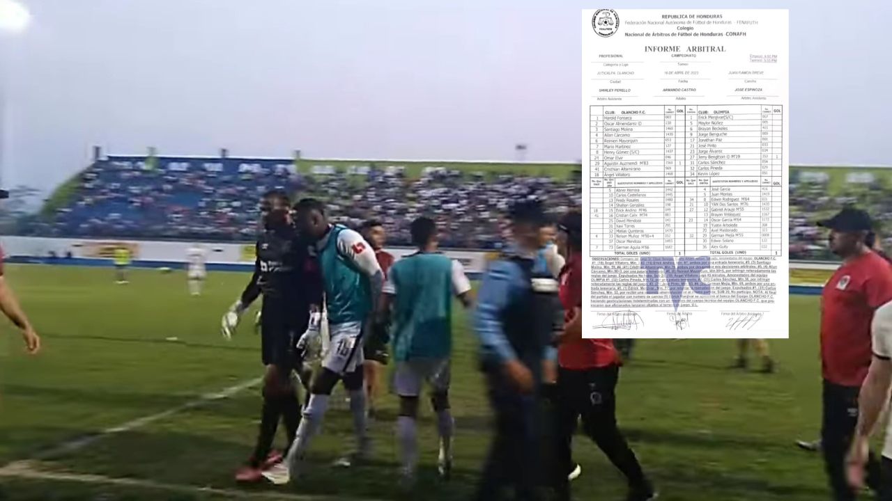 Lo que dice el acta arbitral del Olancho-Olimpia que puede complicar a Edrick Menjívar y los Potros