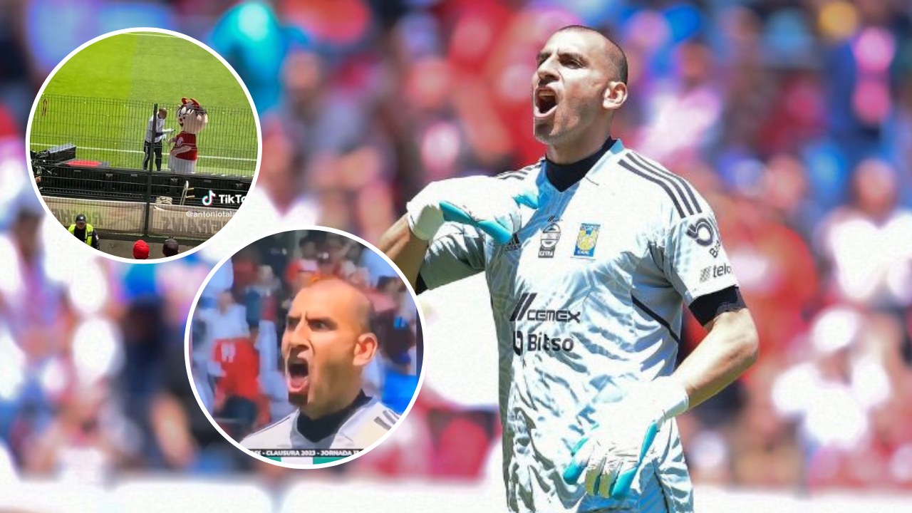 Portero de Tigres en polémica al ser captado discutiendo con la afición y mascota del equipo rival