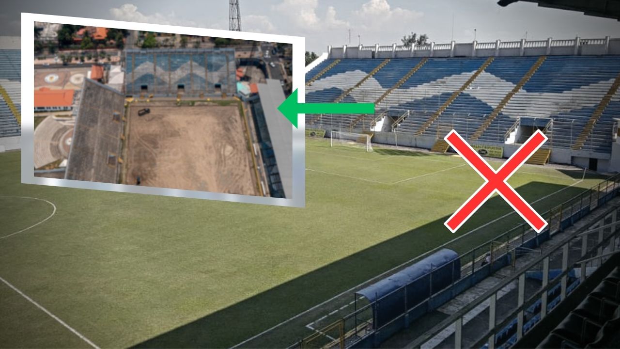 Muestran cómo se ve el estadio Morazán tras ser removida su grama