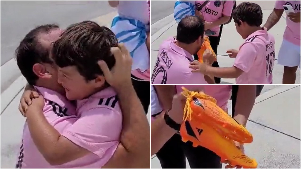 La conmovedora reacción de un padre y su hijo tras conseguir firma de Lionel Messi en Miami