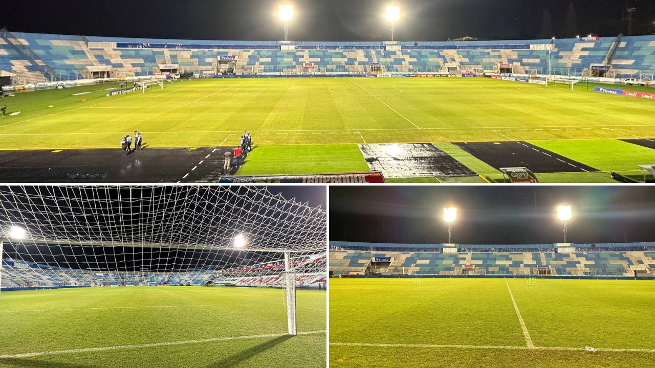 Así quedó la grama del Estadio Nacional Chelato Uclés tras dos días de lluvia en Tegucigalpa