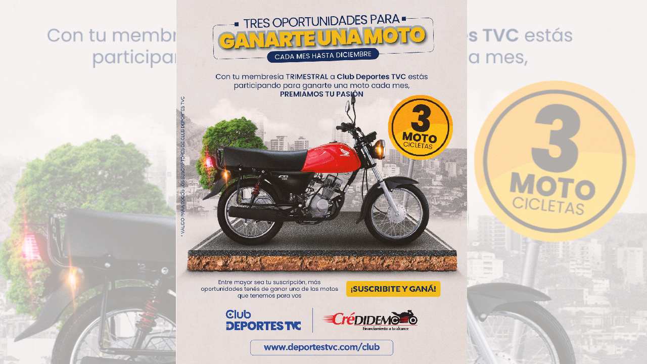 ¡Ya falta poco! Gánate una moto nueva con Club Deportes TVC y Credidemo