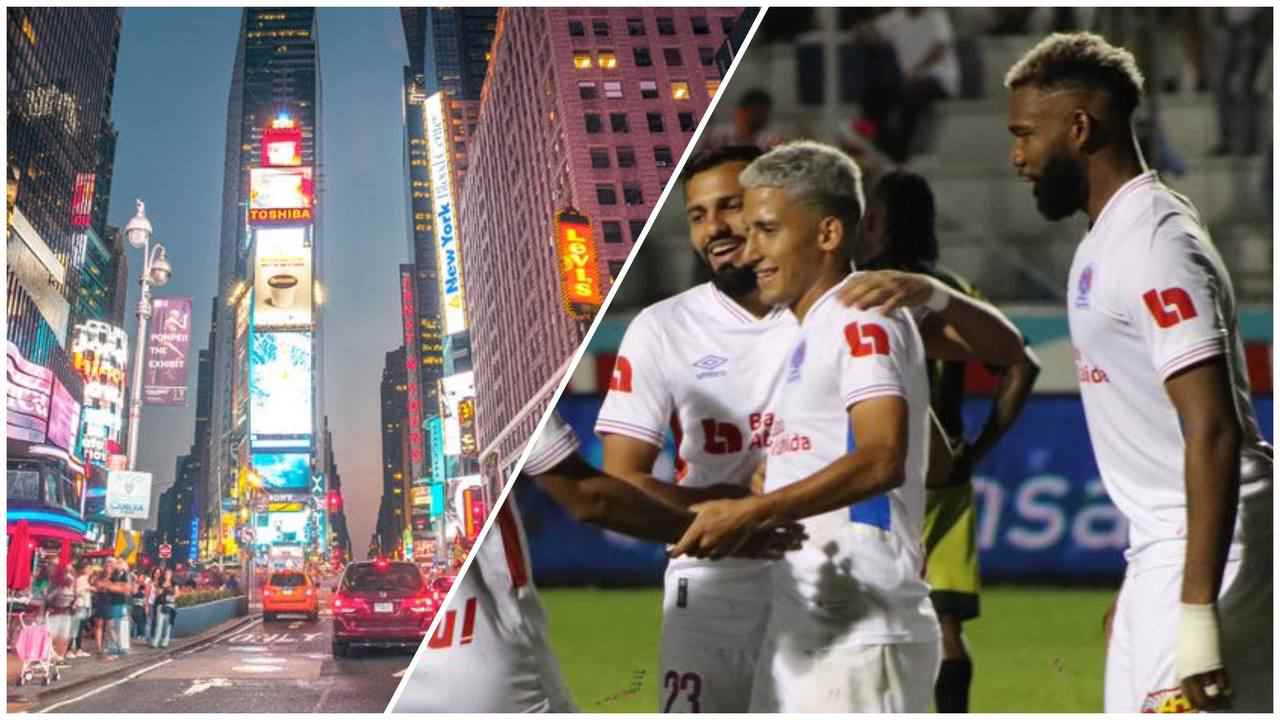 Olimpia adorna una de las pantallas gigantes en Times Square