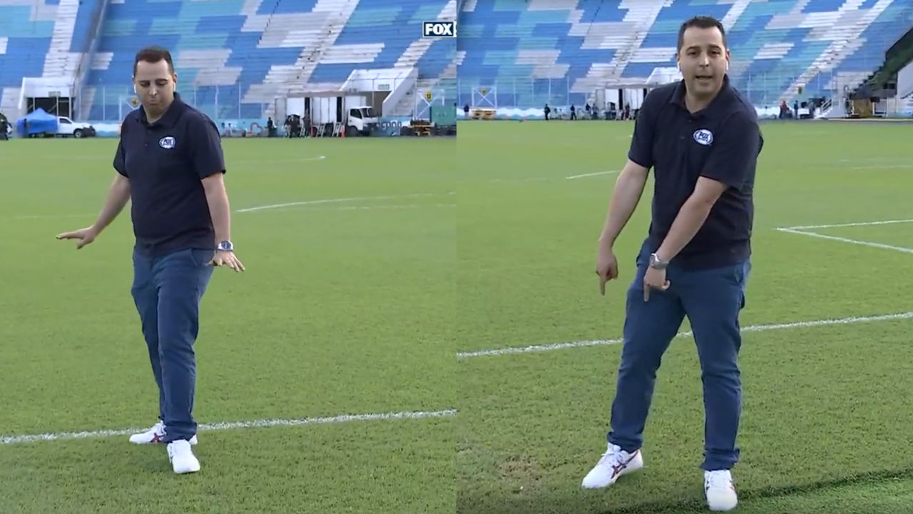 Reportero mexicano se mete a la grama híbrida del estadio Nacional para probar su calidad