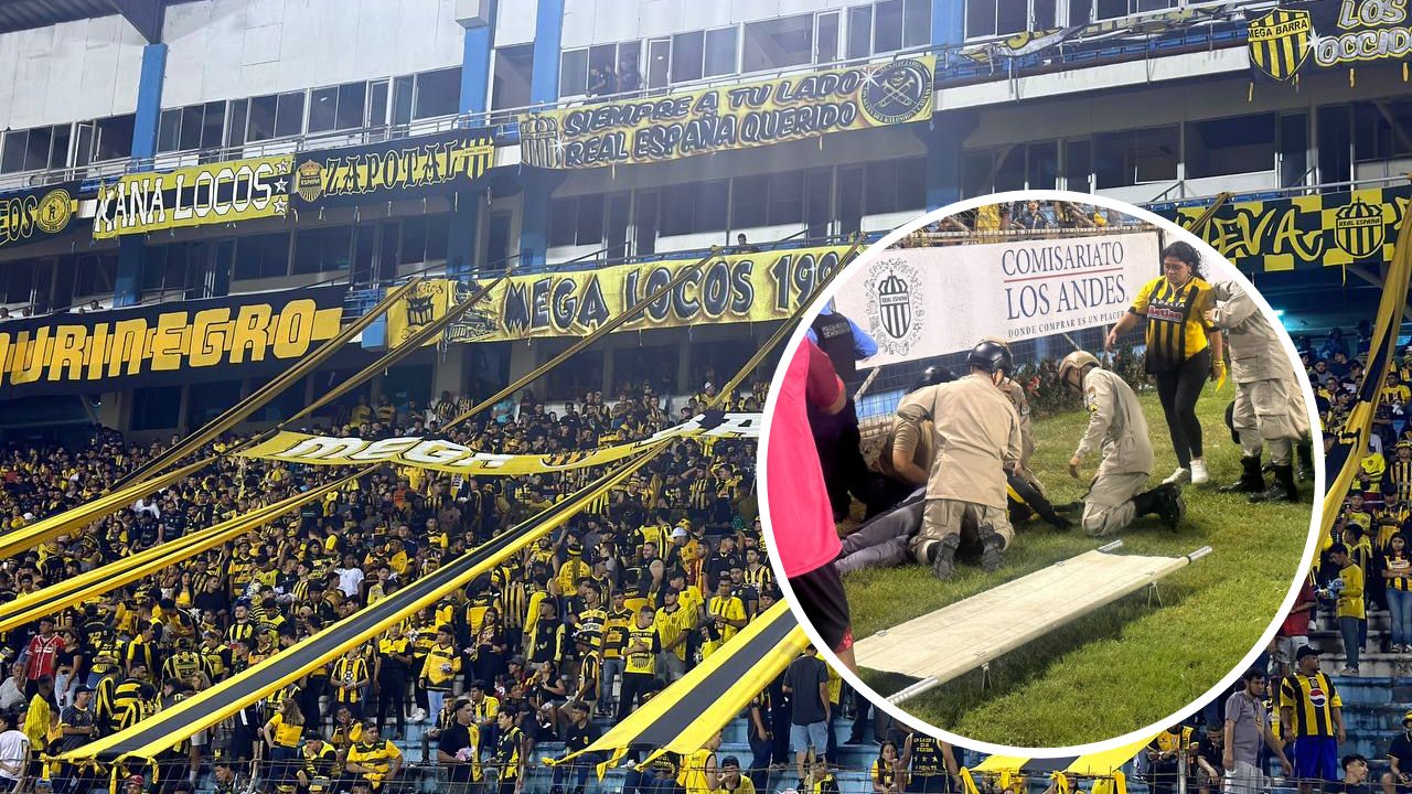 Aficionado del Real España sufre duro accidente y fue sacado en ambulancia del estadio Olímpico