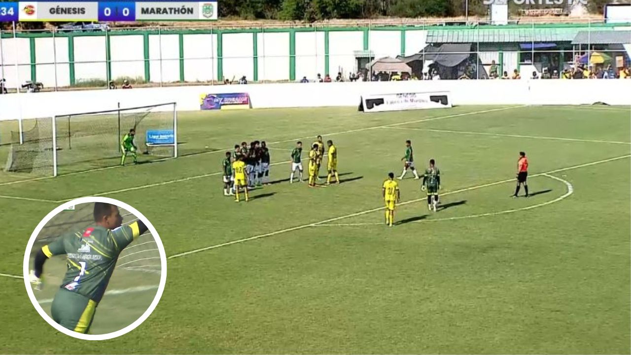 Gerson Argueta, portero del Génesis, anota un golazo de tiro libre en juego vs Marathón