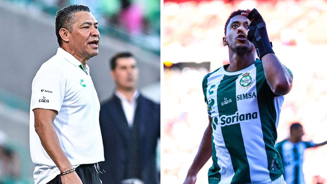 El técnico del Santos Laguna reacciona tras el primer gol de Choco Lozano