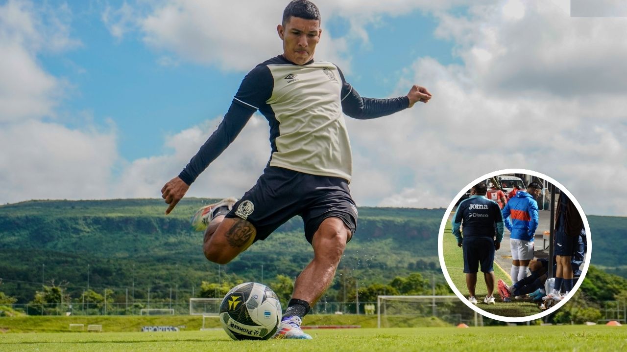 Kevin López fue captado en amena charla con jugadores del Motagua