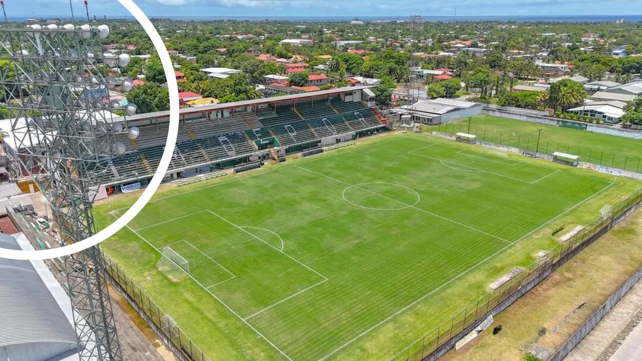 Estadio Excelsior experimenta reparación en una de sus torres de luz