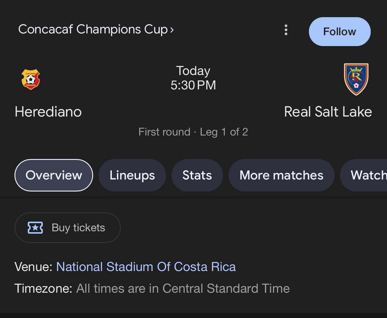 Horario de el enfrentamiento entre Herediano y el Salt Lake