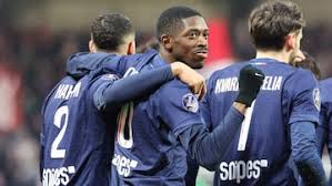 Dembelé celebrando uno de los goles que le metió al Stade Brestois.