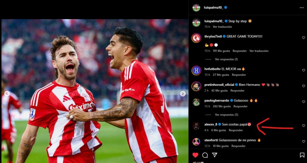 Captura Instagram Luis Palma con mensaje jugador del Barcelona