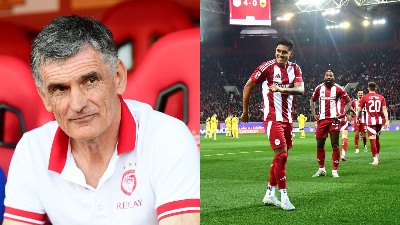 Técnico del Olympiacos reacciona tras triunfo del equipo en partidazo de Luis Palma