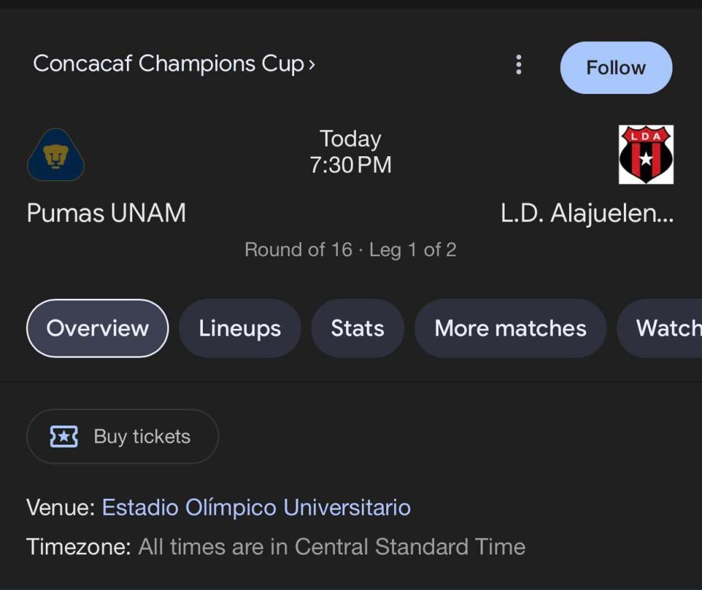 Horario de el partido entre Pumas y Alajuelense