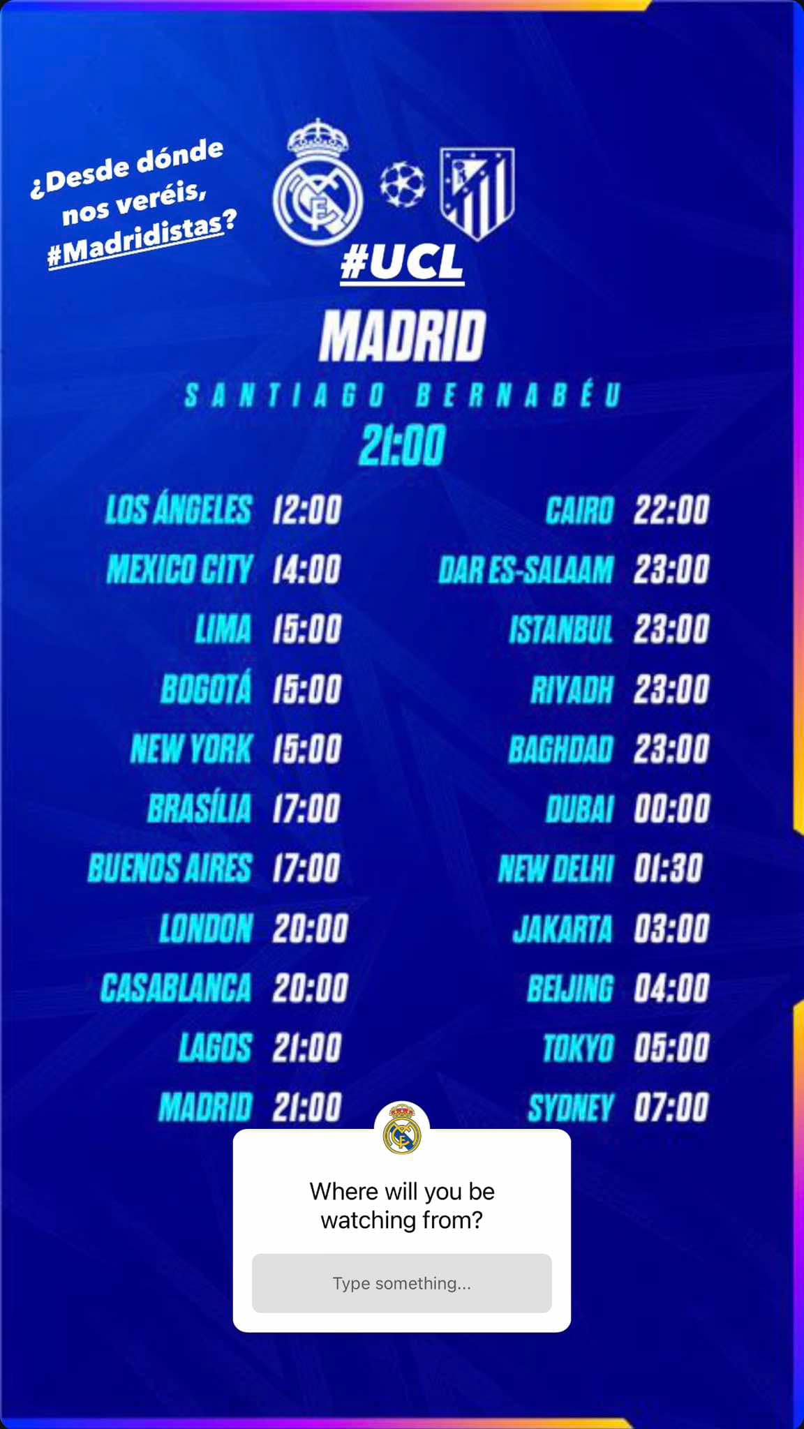 Horarios a nivel mundial de el partido entre el Real Madrid y el Atlético de Madrid 