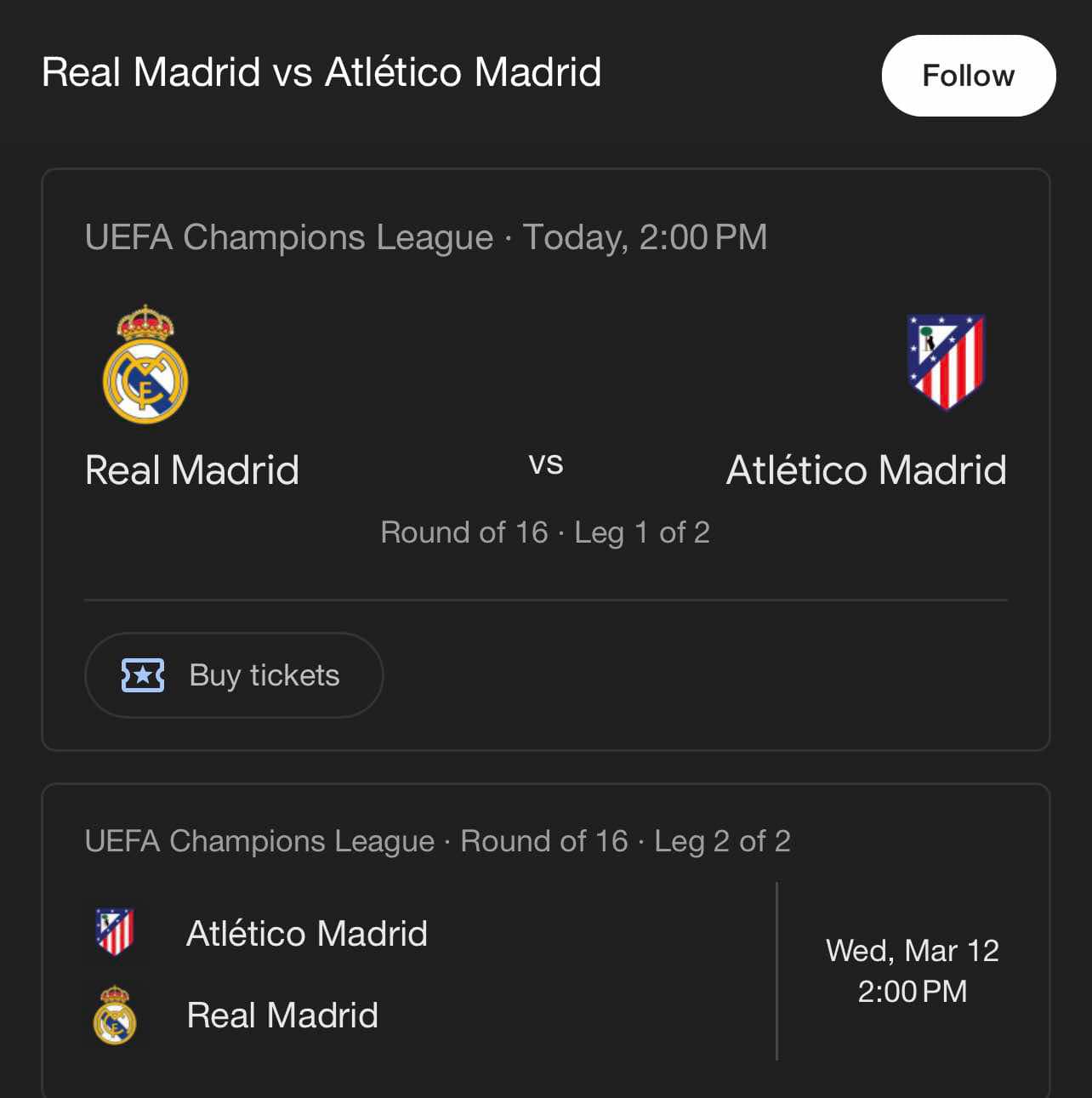 Real Madrid vs Atlético de Madrid horario 