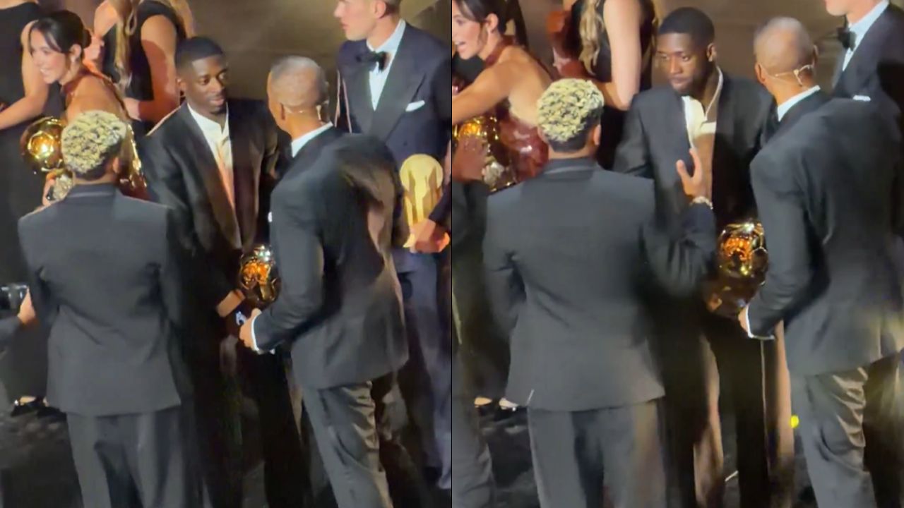 La reacción de Lamine Yamal con Dembele al quedarse con el Balón de Oro