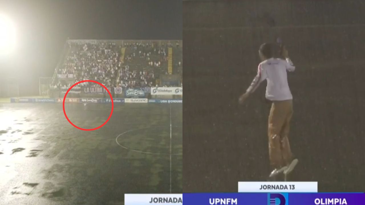 La locura de un aficionado del Olimpia en plena cancha del estadio Emilio Williams