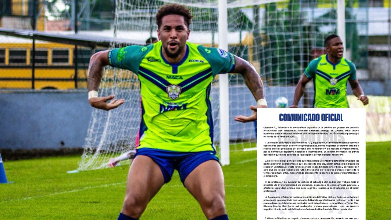 Olancho FC lanza comunicado por caso del delantero Rodrigo de Olivera