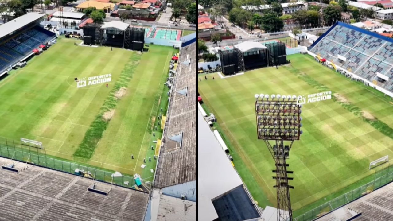 Así quedó la cancha híbrida del estadio Morazán tras concierto musical