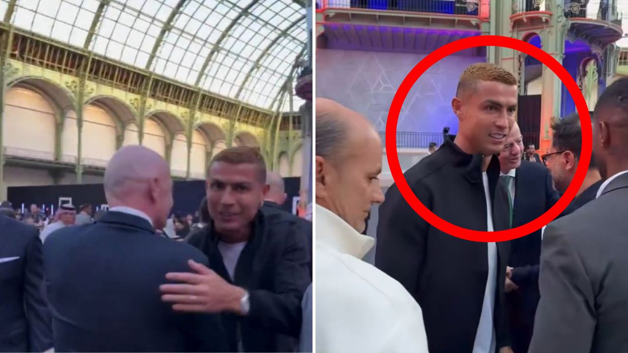 Cristiano Ronaldo pone cara de molesto tras saludar a Gianni Infantino
