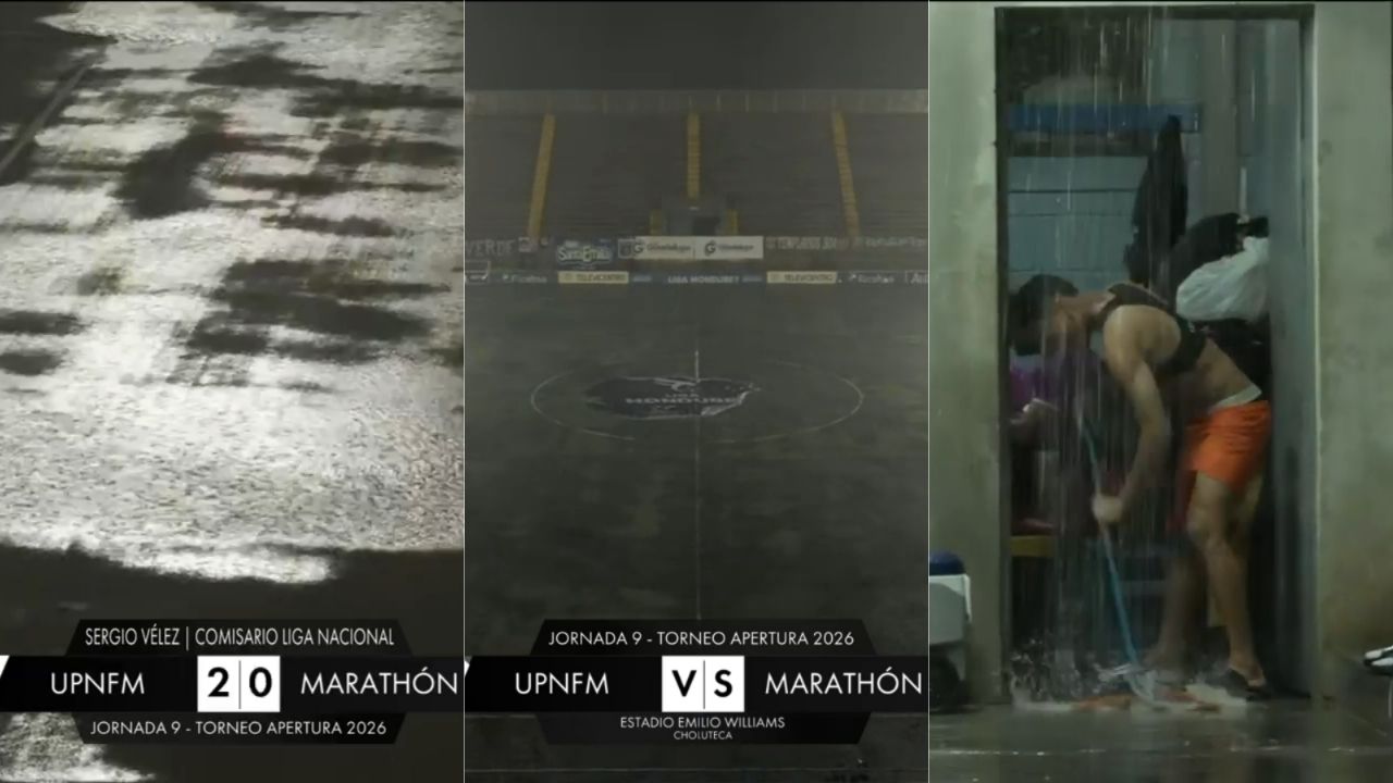 Estadio Emilio Williams se inunda tras fuertes lluvias previo a UPNFM vs Marathón