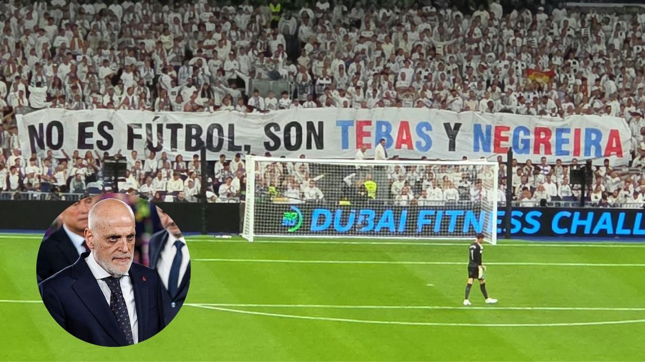 Javier Tebas reacciona a pancarta en su contra en Estadio Santiago Bernabéu