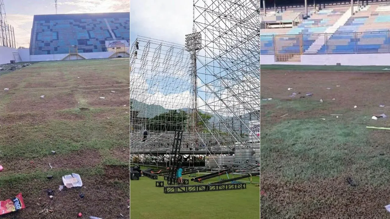 Muestran cómo quedó la cancha del estadio Morazán tras concierto en San Pedro Sula